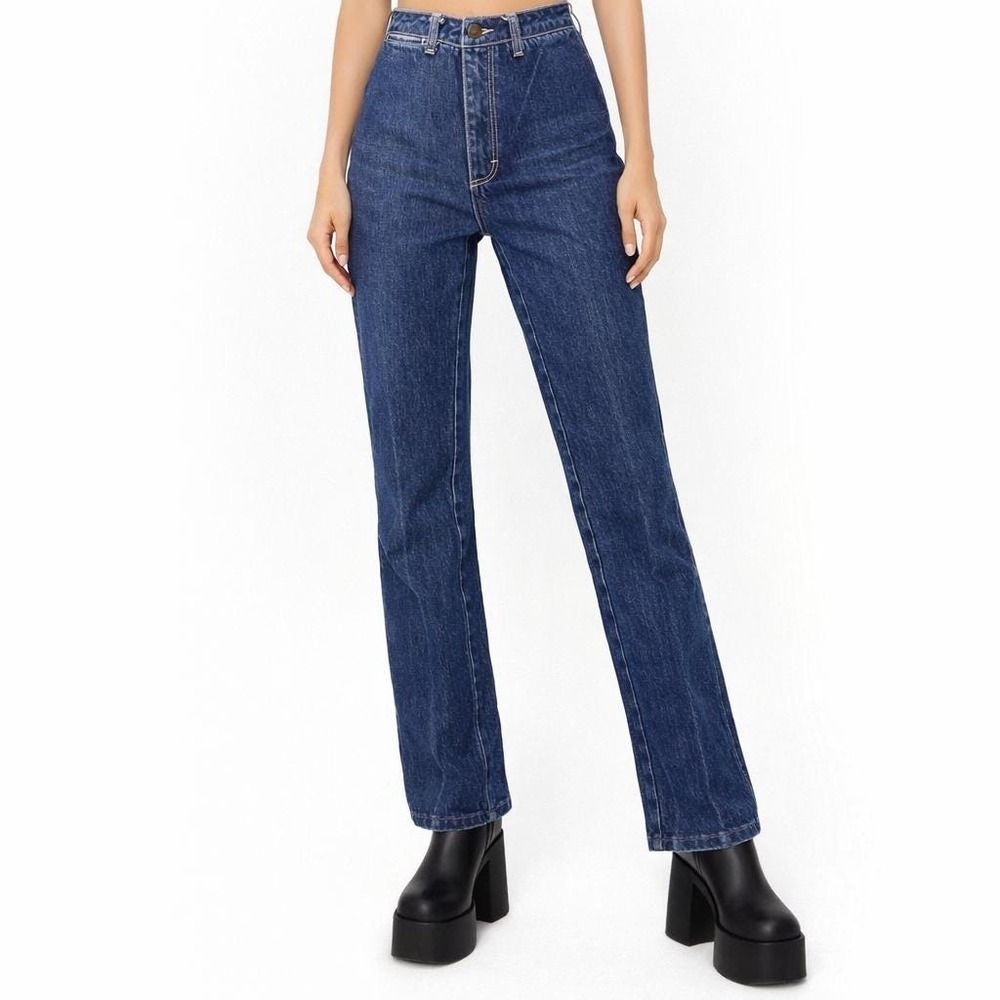 70s Vintage High Waist Straight Leg Jeans Womens 00 Indigo Cotton Denim Western